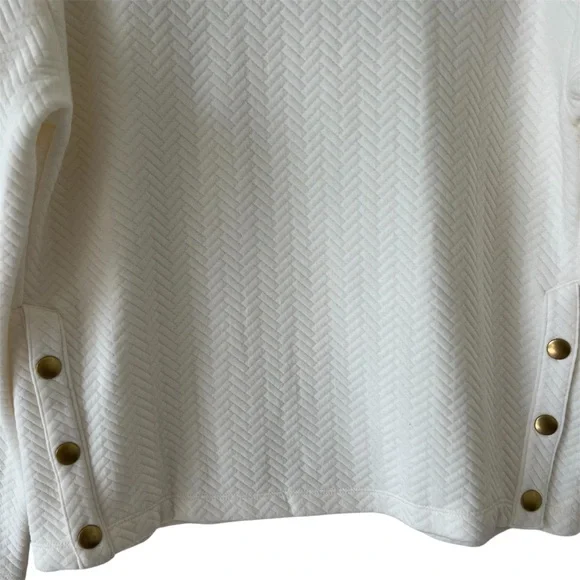 NWT J. Crew Ivory Herringbone Quilted Mock Neck Sweatshirt Small Snap Side - Picture 7 of 16